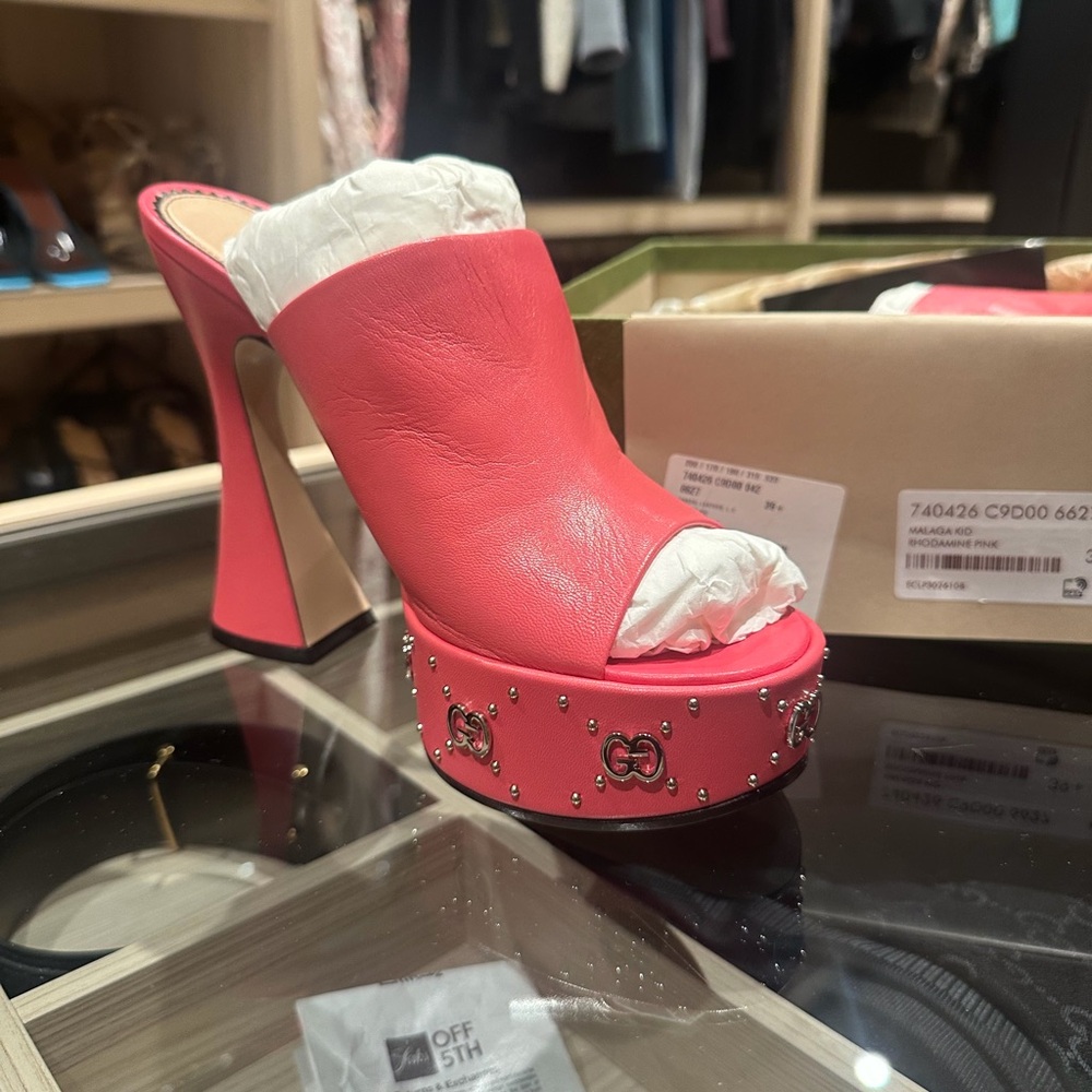 Gucci Coral Pink Studded Platform Mules